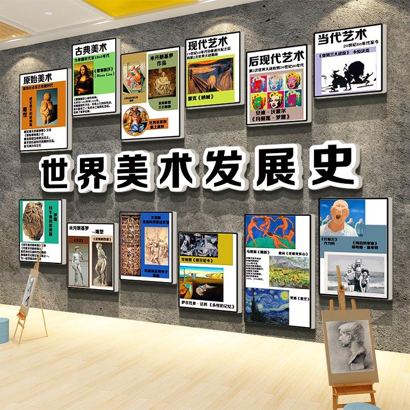 画布置美术教室艺术培训机构环创文化背景墙面装饰世界发展史互动