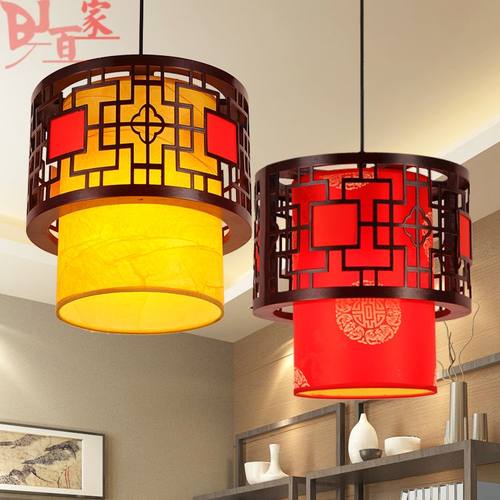 中式古典羊皮吊灯实木单头过道阳台灯复古茶楼餐厅灯酒店大堂吊灯
