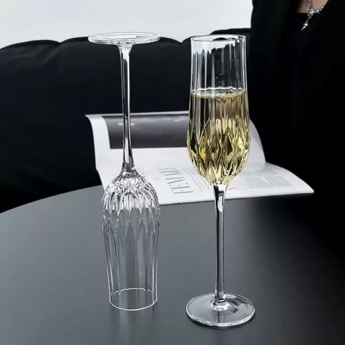 雕花香槟简约结婚礼物奢华家用高脚杯菱形香槟杯高脚红酒葡萄酒杯