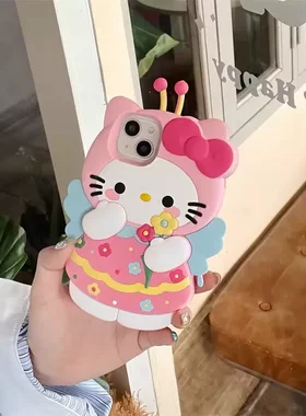 卡通立体粉蜜蜂猫咪iPhone17promax苹果16手机壳15硅胶14全包13软