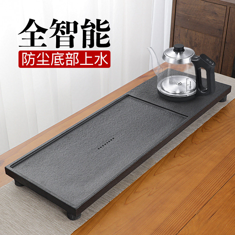整块乌金石茶盘套装石头茶海电磁炉自动底部上水茶台免费刻字
