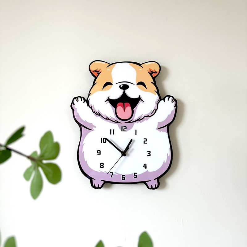 卡通创意可爱小奶狗装饰挂墙钟表客厅儿童房宠物店静音时钟挂钟饰