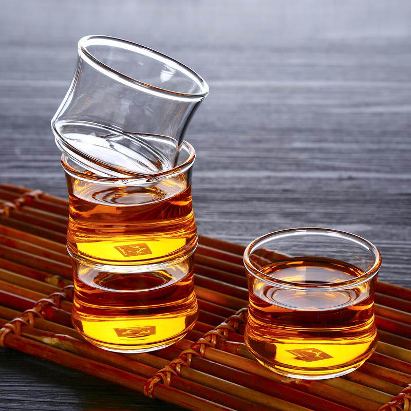 明尚德竹节品杯六只装功夫茶杯套装小玻璃耐热品茗杯透明茶具