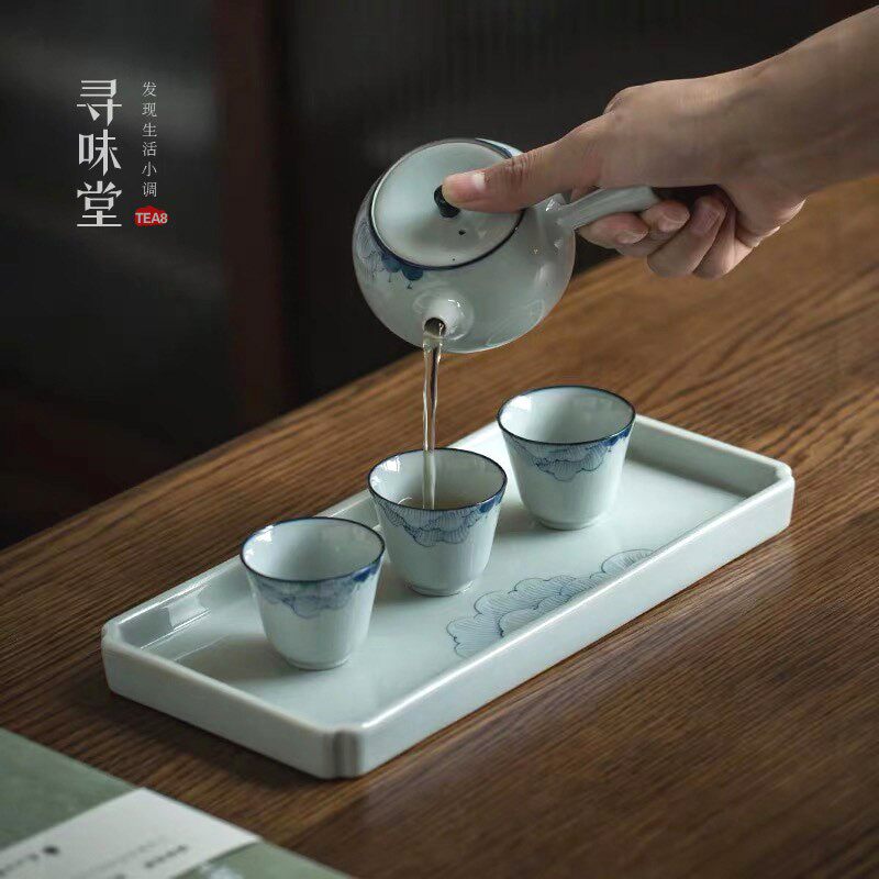 精致手绘青花瓷寻味堂小套家用干泡盘功夫茶具套装陶泥芙蓉花