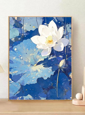 荷塘月色荷花数字油画diy清廉文化作品廉洁手工填色简单画油彩画