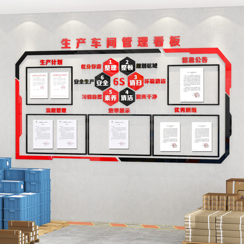 工厂车间生产6s管理看板企业文化墙3d磁吸公告栏墙贴仓库规章制度