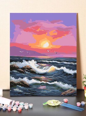 夕阳日落风景数字油画diy手绘涂色客厅玄关卧室氛围装饰油彩画