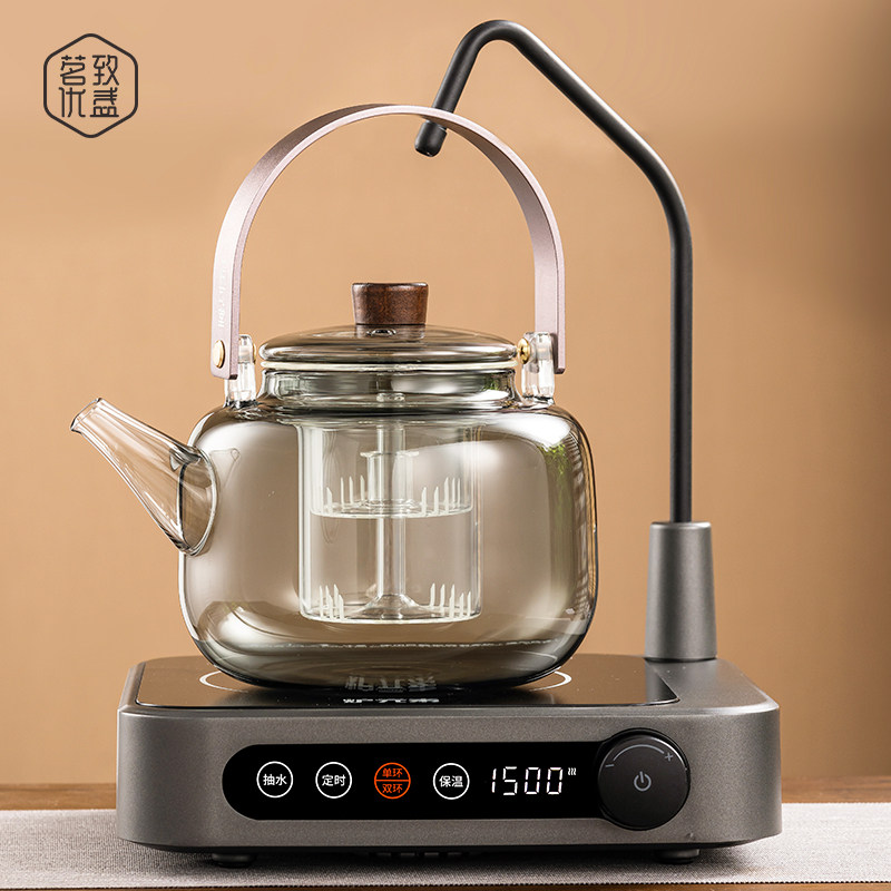 2023新款抽水电陶炉煮茶器提梁玻璃煮茶壶蒸煮一体养生壶家用烧水