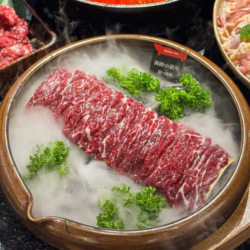 复古陶瓷带嘴圆碗创意现切鲜肉盘子山野风火锅店雪花牛肉吊龙餐具
