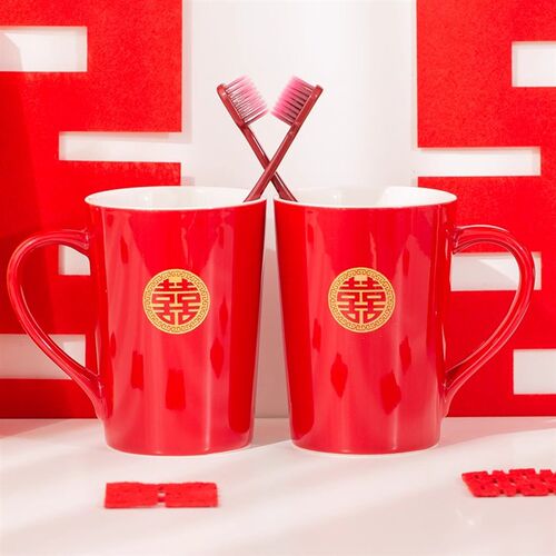结婚洗漱套装婚礼陪嫁牙杯女方喜事嫁妆杯子一对皂盒婚庆用品大全