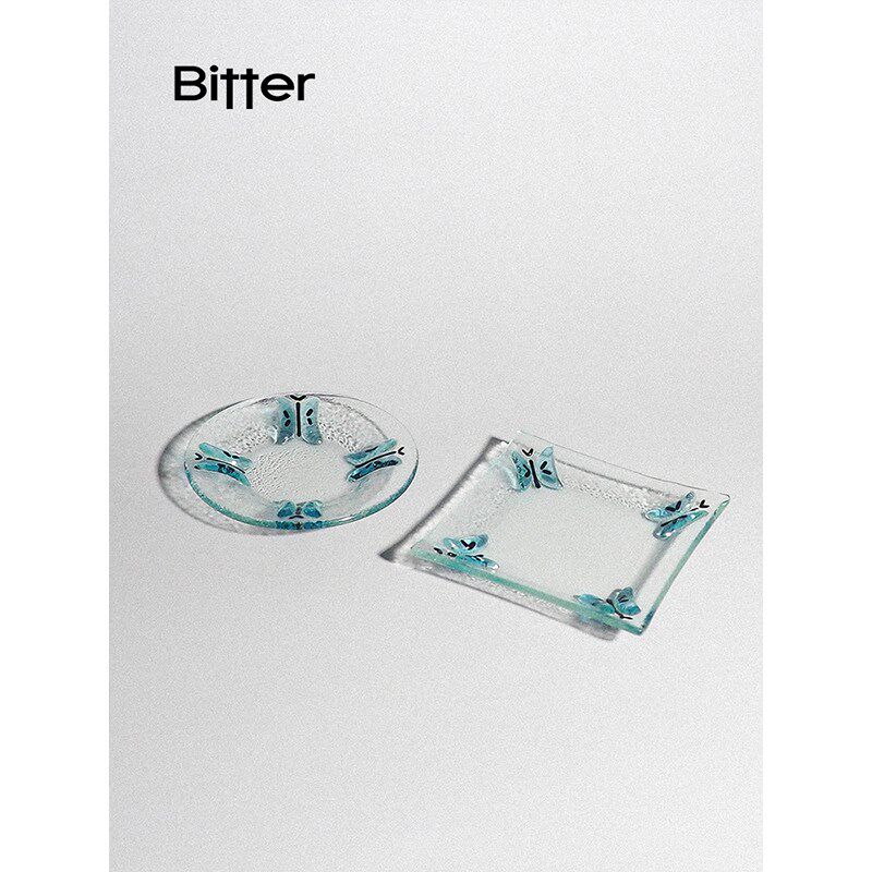 Bitter手工蝴蝶调料碟家用酱油蘸料碟复古玻璃首饰托盘小号碟子