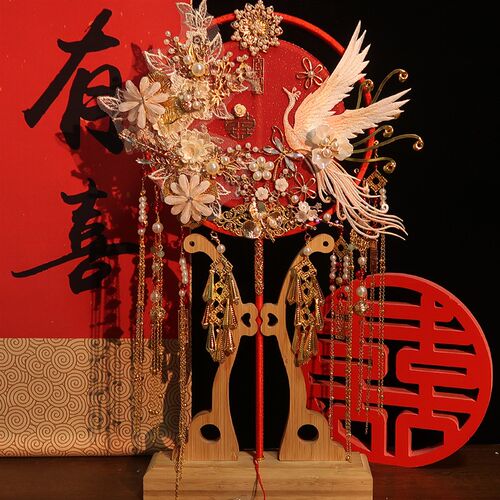 中式团扇diy材料包成品新娘结婚出嫁龙凤秀禾服手捧花束双面双圈