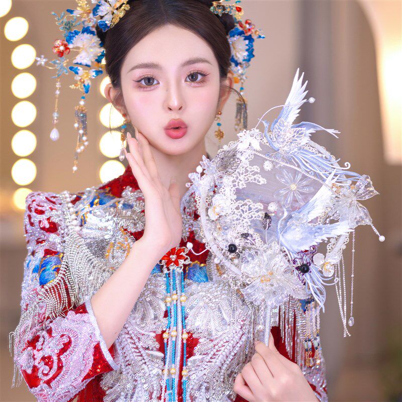 团扇新娘结婚diy材料包手工成品秀禾喜扇高级婚礼中式婚扇子双面