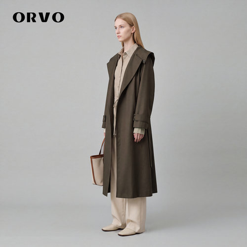 ORVO秋季高级感大翻领长款风衣
