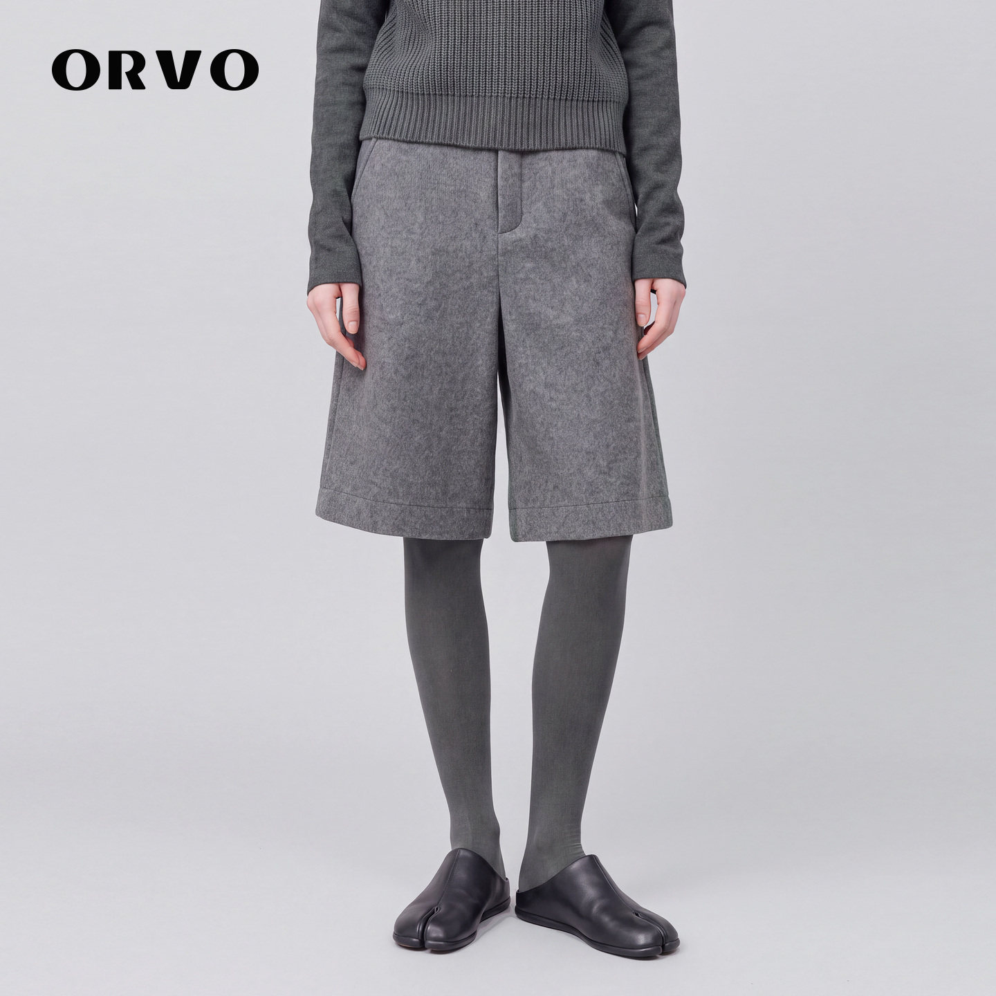 ORVO秋冬高腰毛呢卷边中裤