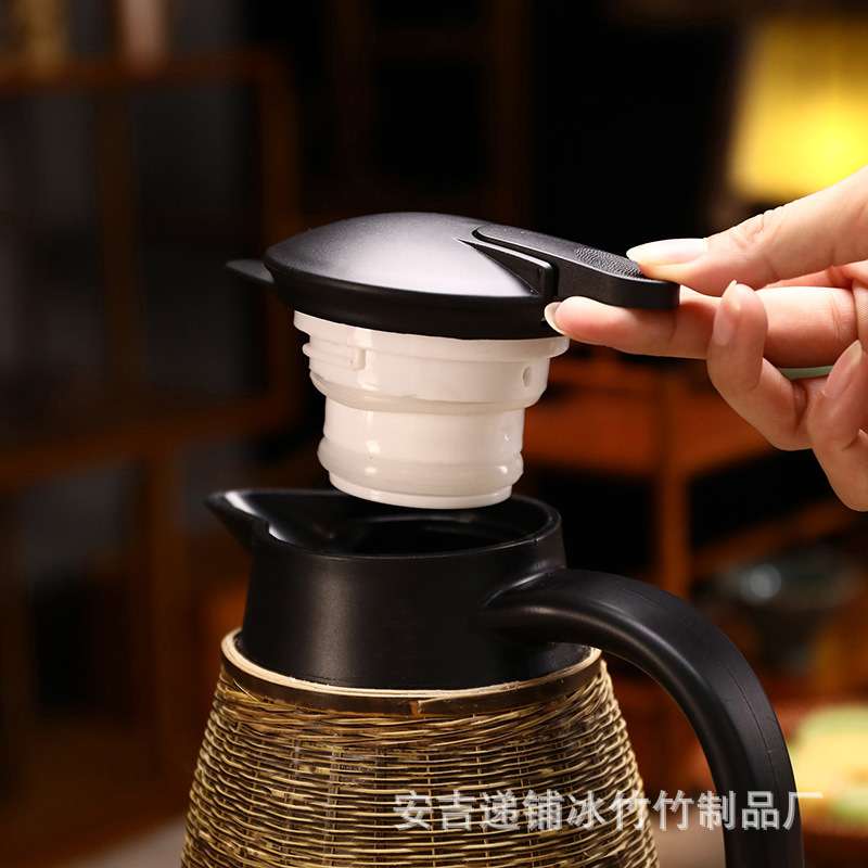 竹编热水瓶大容量304不锈钢竹制保温壶家用保温暖瓶餐厅酒店2升