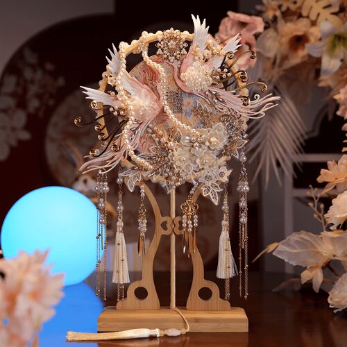 新娘团扇结婚高级手工diy材料包喜扇重工双色双面婚礼秀禾服扇子