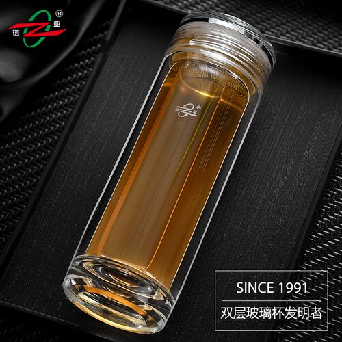 诺亚高档双层玻璃杯商务办公泡茶杯隔热防烫加厚水杯带茶隔礼盒装