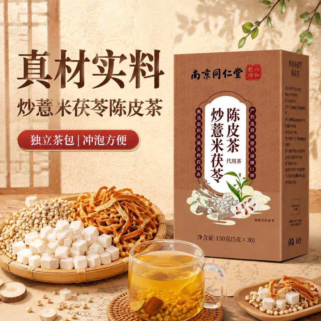 炒薏米茯苓陈皮茶同仁堂官方正品舌苔白厚脾胃湿气重男女去除
