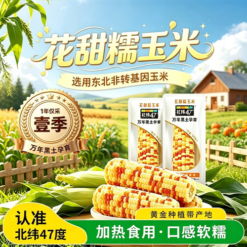 北纬47度花甜糯玉米黑龙江糯玉米新鲜东北真空包装软糯新鲜糯早餐