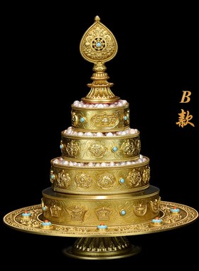 慧宝37供修法曼扎盘B款纯黄铜曼茶盘配托西藏密宗摆件佛前行精品
