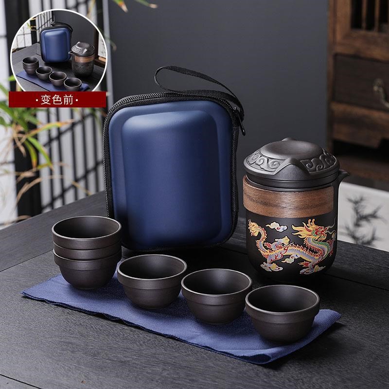 龙凤呈祥变色紫砂壶原矿朱泥带茶滤茶杯大容量泡茶壶旅行茶具