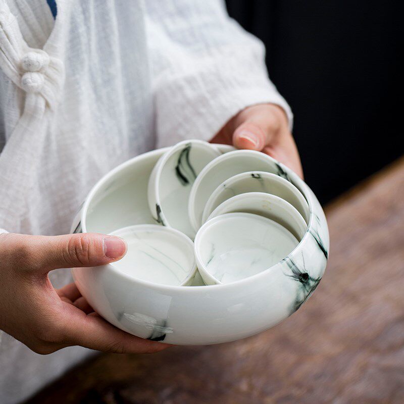 陶瓷茶洗家用功夫茶具水盂水墨大杯洗青瓷小笔洗茶具配件建水大号