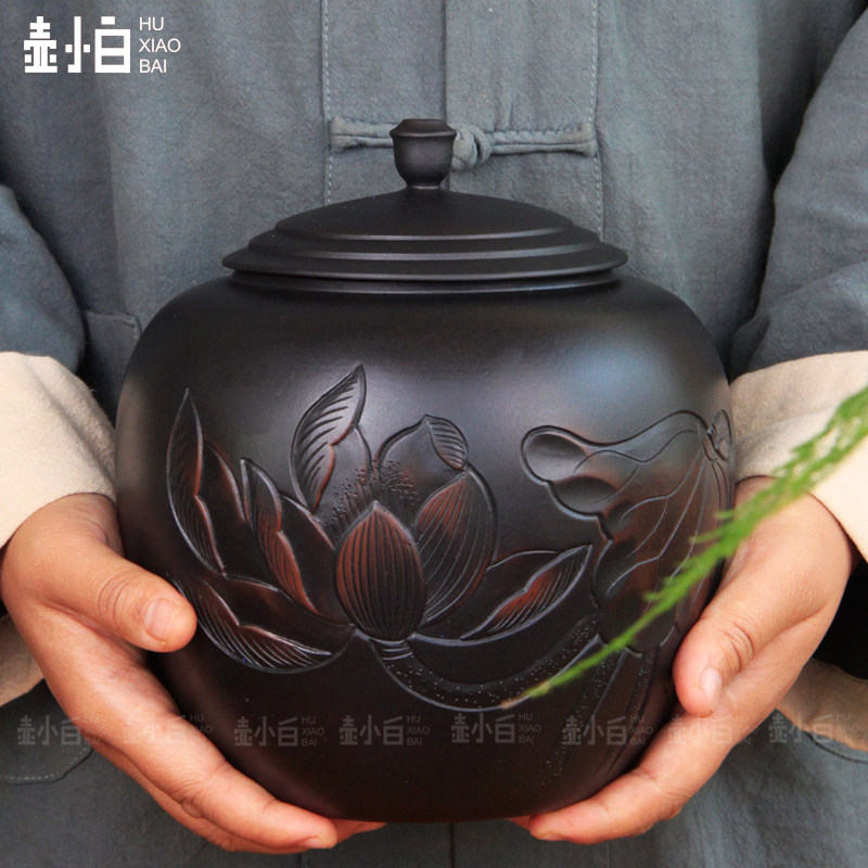 壶小白 云南建水紫陶茶叶罐 浮雕罐 普洱茶白茶 茶头醒茶罐全手工