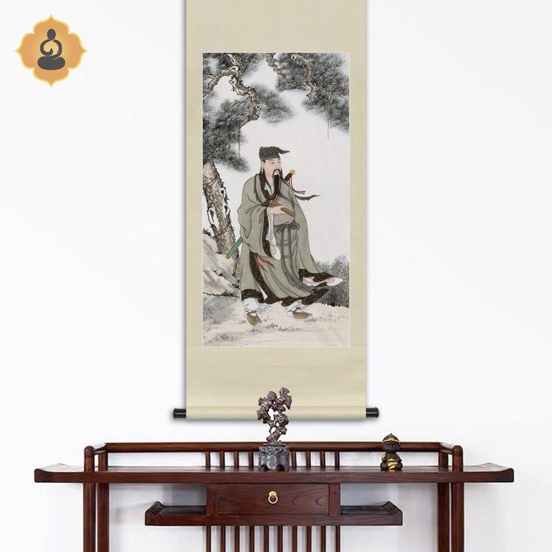 工笔神仙人物国画吕祖吕洞宾纯阳子画像水陆画玄关书房卷轴挂画框