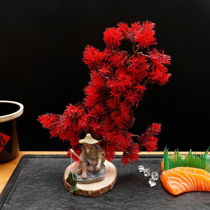 刺身摆盘装饰花草菜品点缀松树酒店意境盘饰创意鲑鱼海鲜姿造
