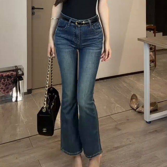 港式复古修腰修身微喇牛仔裤女夏牛仔裤