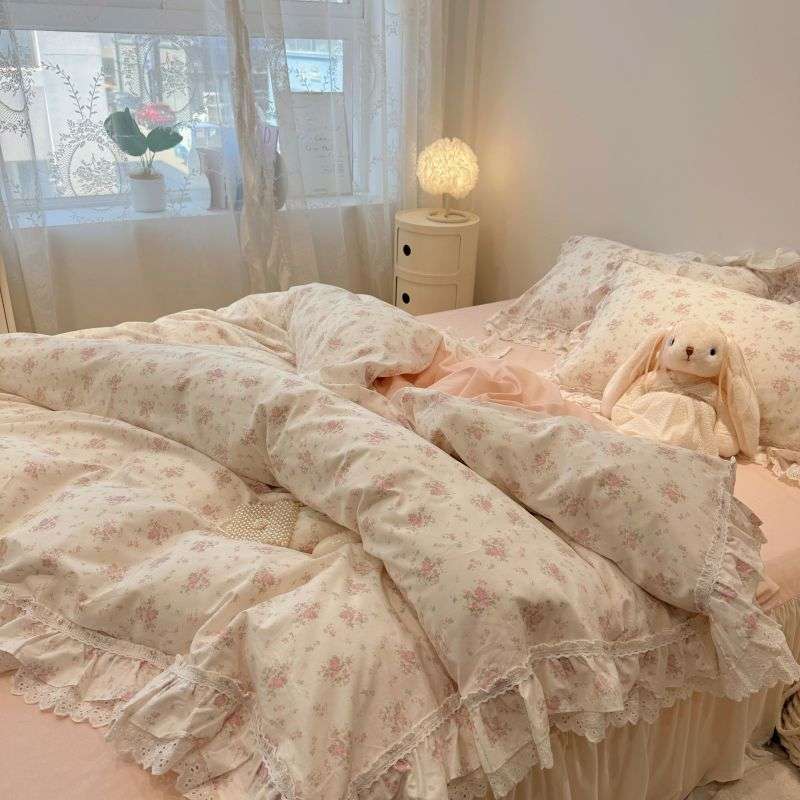 少女心韩式花边款小碎花全棉四件套纯棉床裙公主纯棉被套床上用品