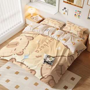 卡皮巴拉床单四件套capybara周边床品双面图案被套亲肤绵柔被罩子