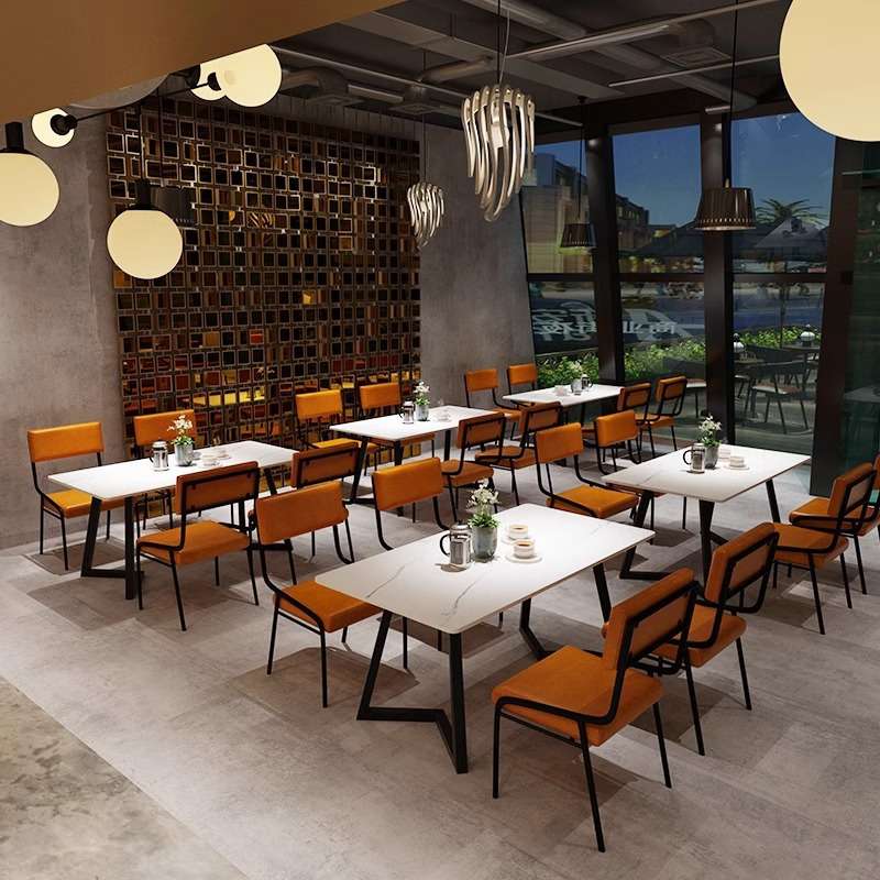 工业风铁艺岩板桌椅现代简约烧烤店酒吧餐厅饭店桌椅商用餐饮家具