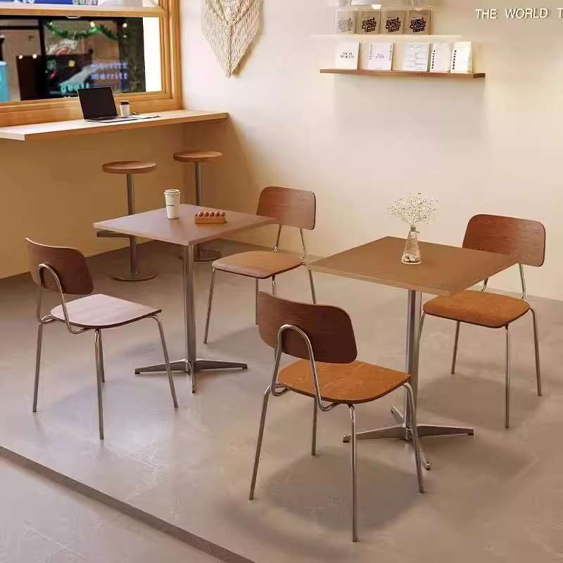 中古风商用北欧网红奶茶店咖啡厅桌椅原木色蛋糕烘焙店海洋板桌椅