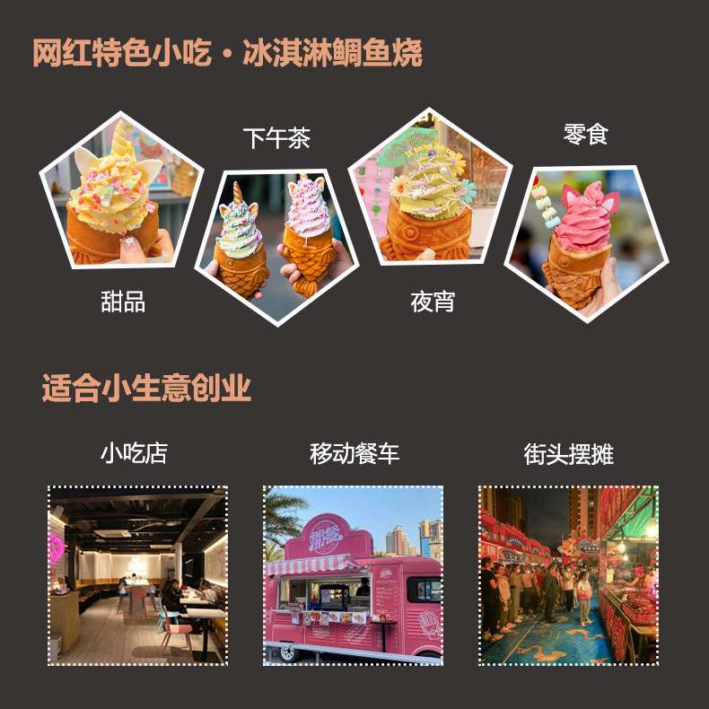 商用电热5孔开口鲷鱼烧机网红不锈钢冰淇淋鱼饼机器摆摊小吃设备
