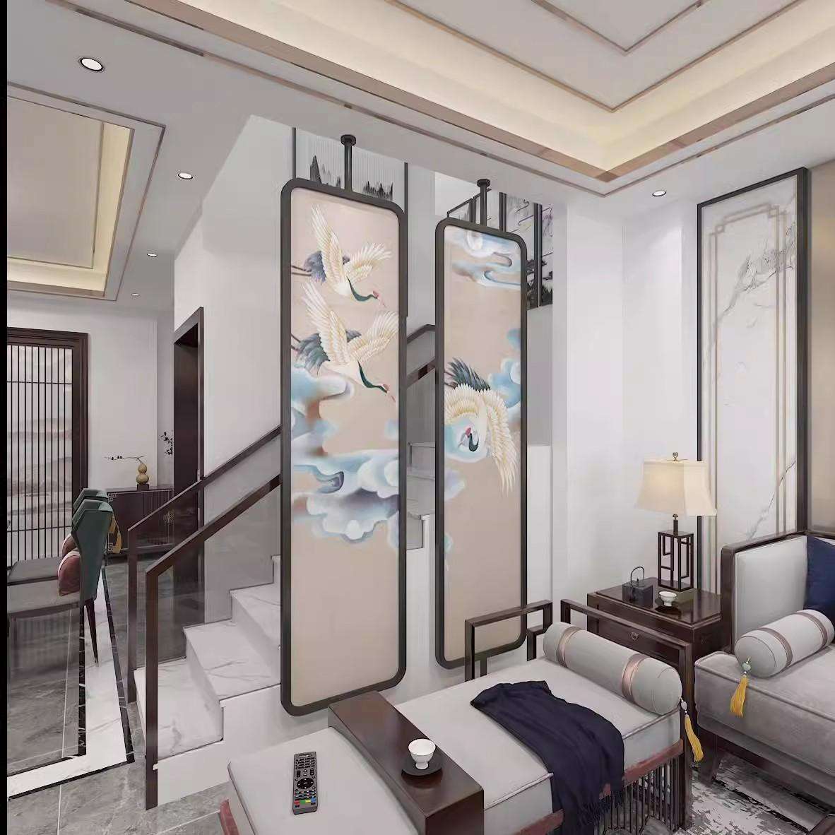 彩绘艺术玻璃屏风隔断客厅2025新款旋转屏风隔断客厅遮挡玄关酒店图片