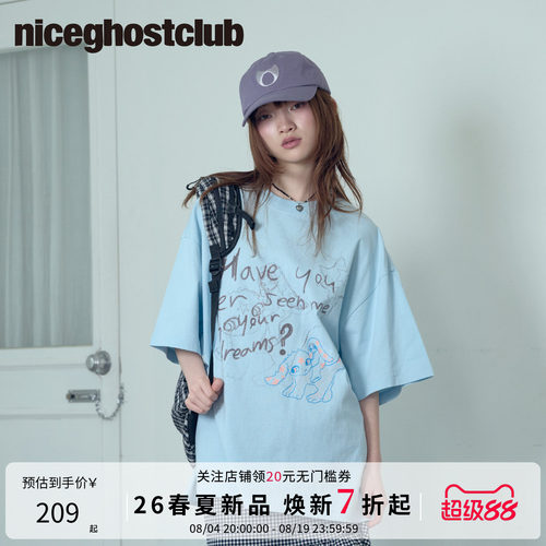 NICEGHOSTCLUB2026年夏季HAVE YOU T恤印花宽松女装圆领短袖体恤