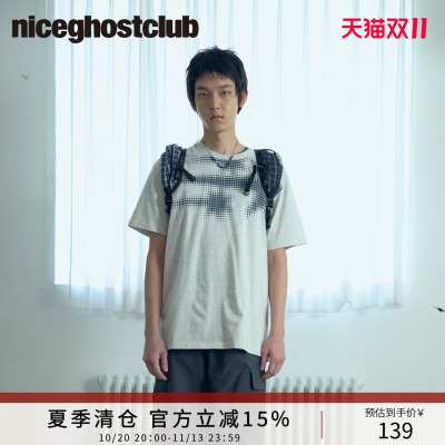 NICEGHOSTCLUB灰底点阵半色调印花短袖韩系复古ins风男女同款T恤