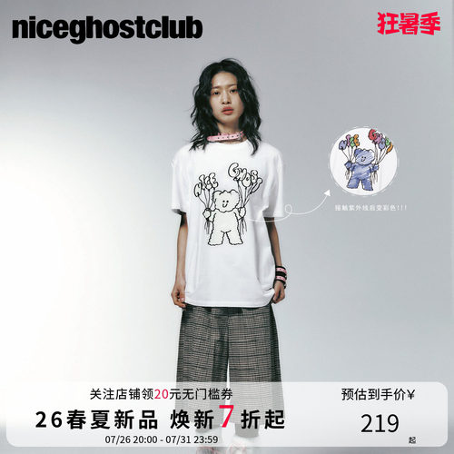 NICEGHOSTCLUB2026年夏季情侣卡通图案女装可爱短袖T恤韩版