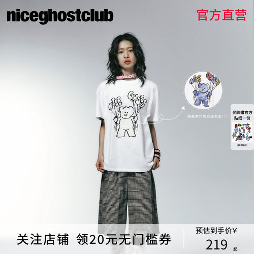 NICEGHOSTCLUB2026年夏季情侣卡通图案女装可爱短袖T恤韩版