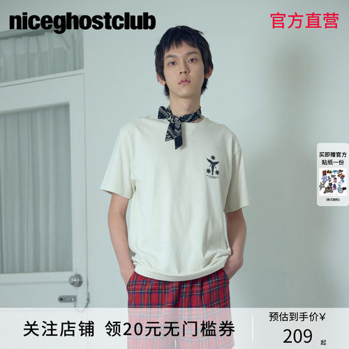 NICEGHOSTCLUB夏季潮牌休闲SANCTUM SOCIETY 染色做旧宽松短袖T恤