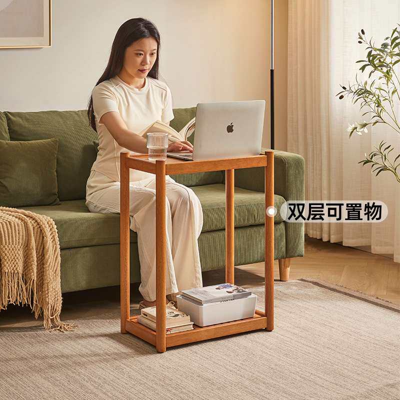实木沙发边几可移动樱桃木色小户型客厅多功能置物架适用收纳家用