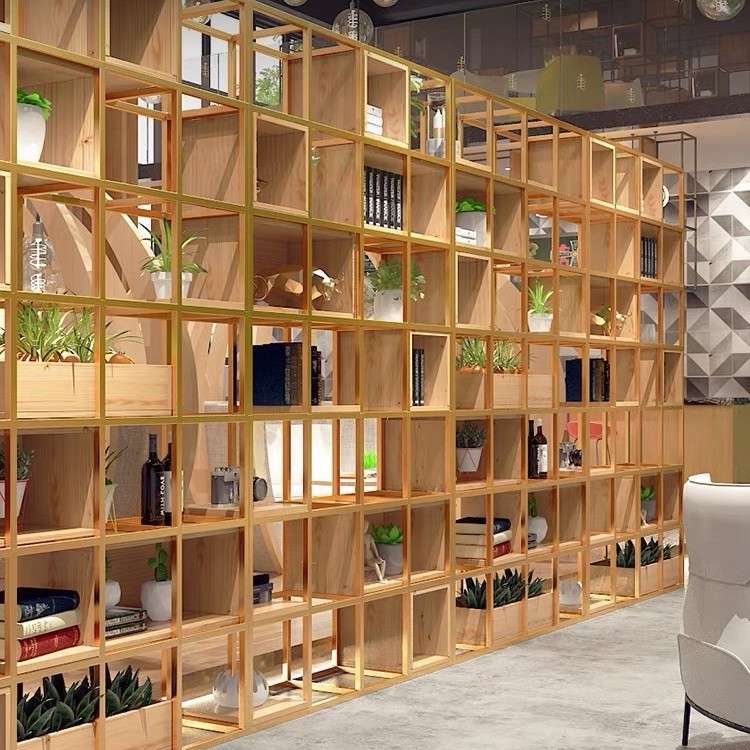 铁艺置物架工业风实木客厅办公室隔断屏风多层墙面展示架玄关柜子