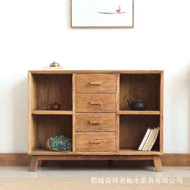 老榆木客厅储物柜玄关收纳餐边柜抽屉斗柜靠墙家用书柜榆木家具