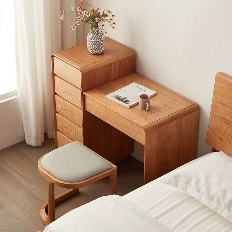 黑胡桃木新中式梳妆台卧室化妆桌翻盖樱桃木电脑桌储物收纳化妆台