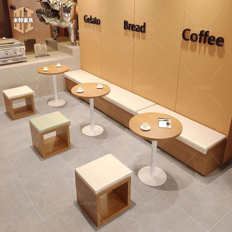 餐饮面馆咖啡厅靠墙卡座沙发无靠背长条凳小吃甜品奶茶店桌椅组合