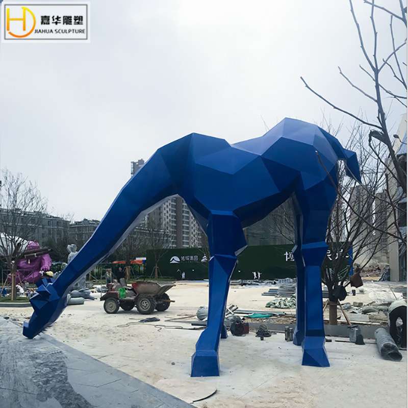 大型玻璃钢现代大象雕塑块切面长颈鹿雕塑户外几何动物块面鹿摆件