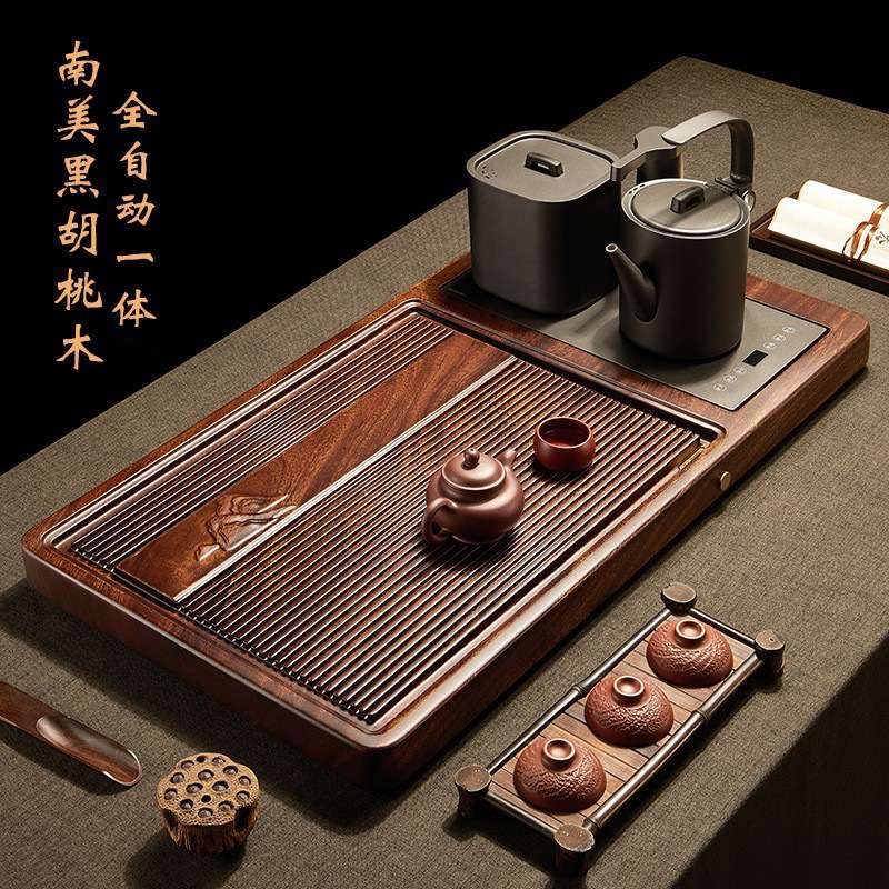 南美胡桃木轻奢实木茶盘中式家用烧水壶套装全自动一体