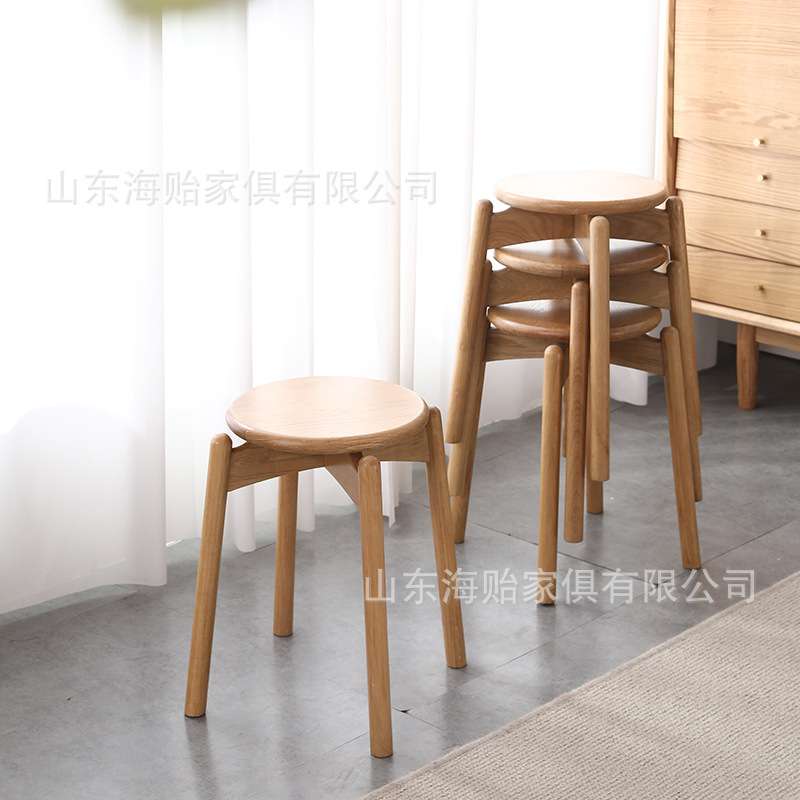 北欧实木家具圆凳子餐厅客厅家用圆型休闲坐凳卧室简约橡木化妆凳